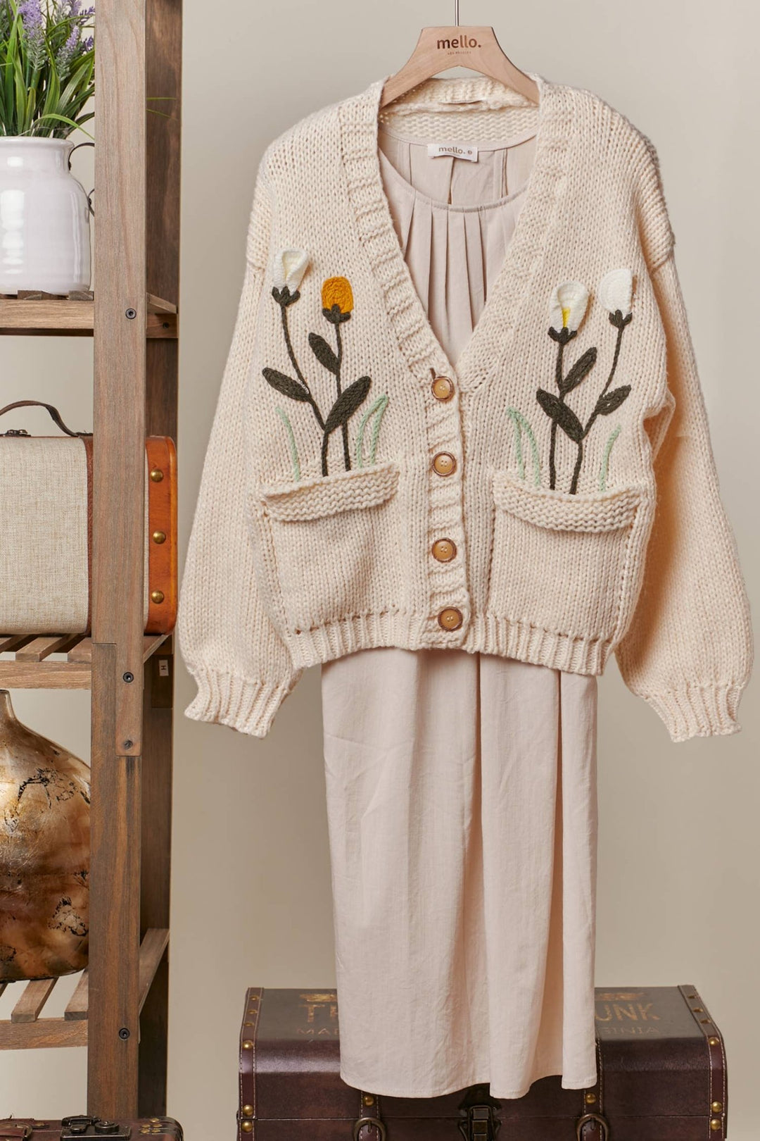 Cozy Bloom Embroidered Knit Cardigan - 22 Palms Boutique