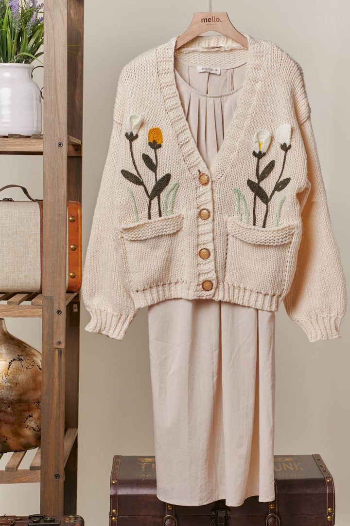 Cozy Bloom Embroidered Knit Cardigan - 22 Palms Boutique