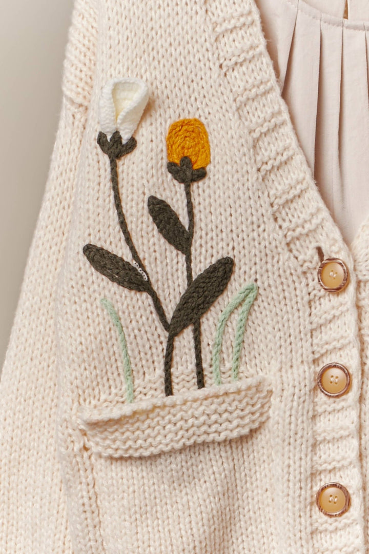 Cozy Bloom Embroidered Knit Cardigan - 22 Palms Boutique