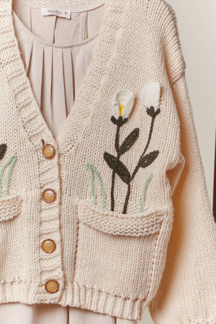 Cozy Bloom Embroidered Knit Cardigan - 22 Palms Boutique