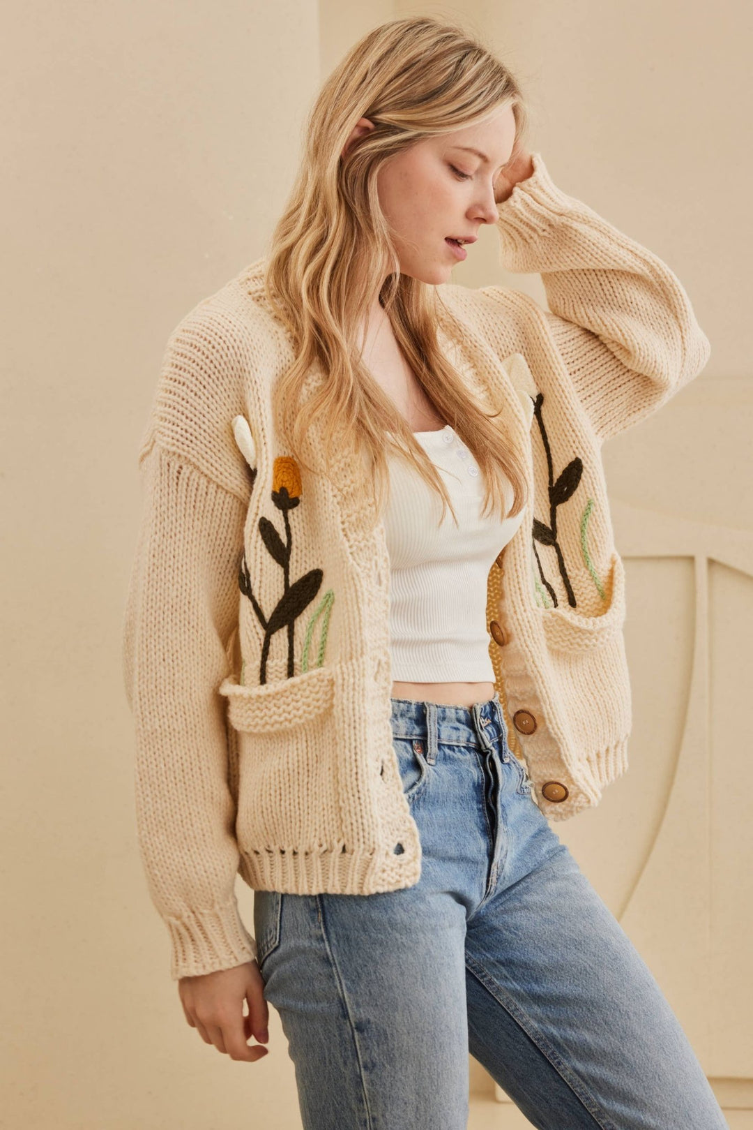 Cozy Bloom Embroidered Knit Cardigan - 22 Palms Boutique