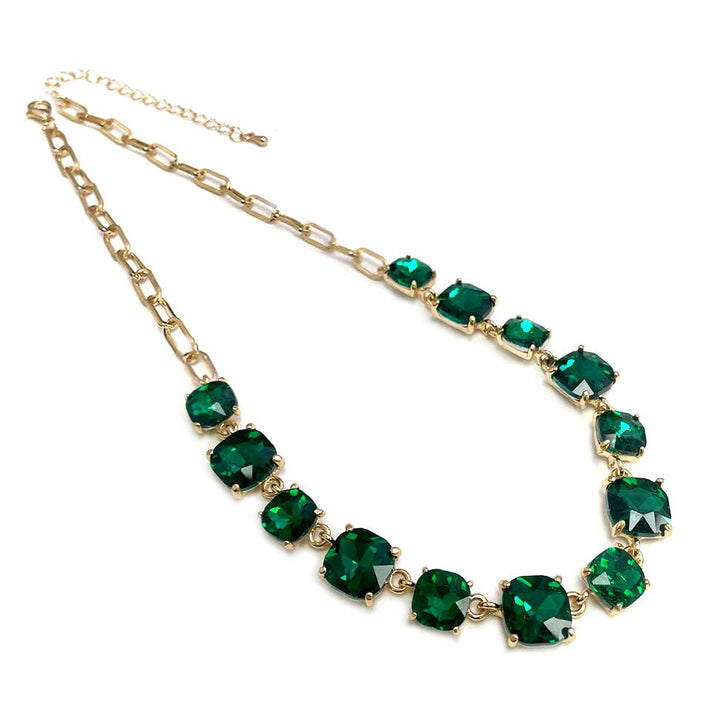 Cushion Cut Crystal Link Necklace - 22 Palms Boutique