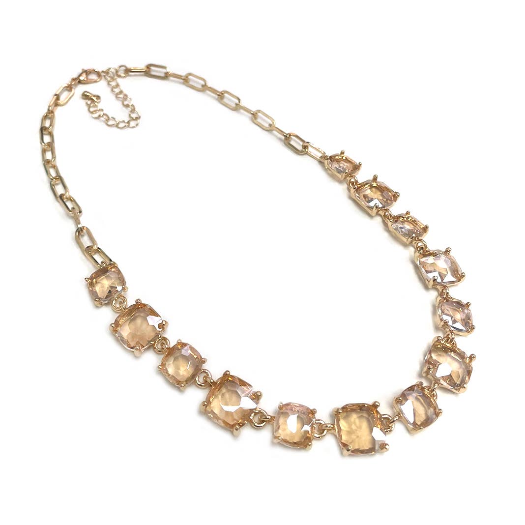 Cushion Cut Crystal Link Necklace - 22 Palms Boutique