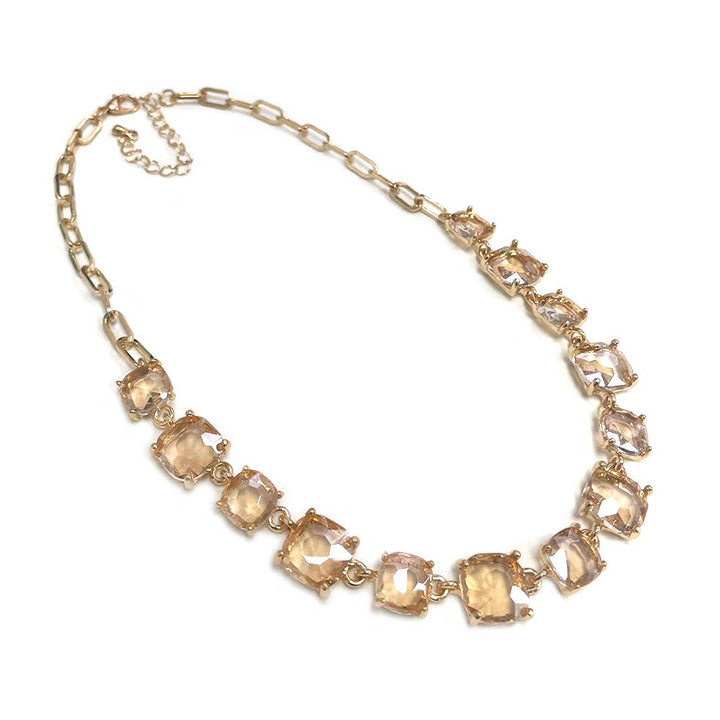 Cushion Cut Crystal Link Necklace - 22 Palms Boutique