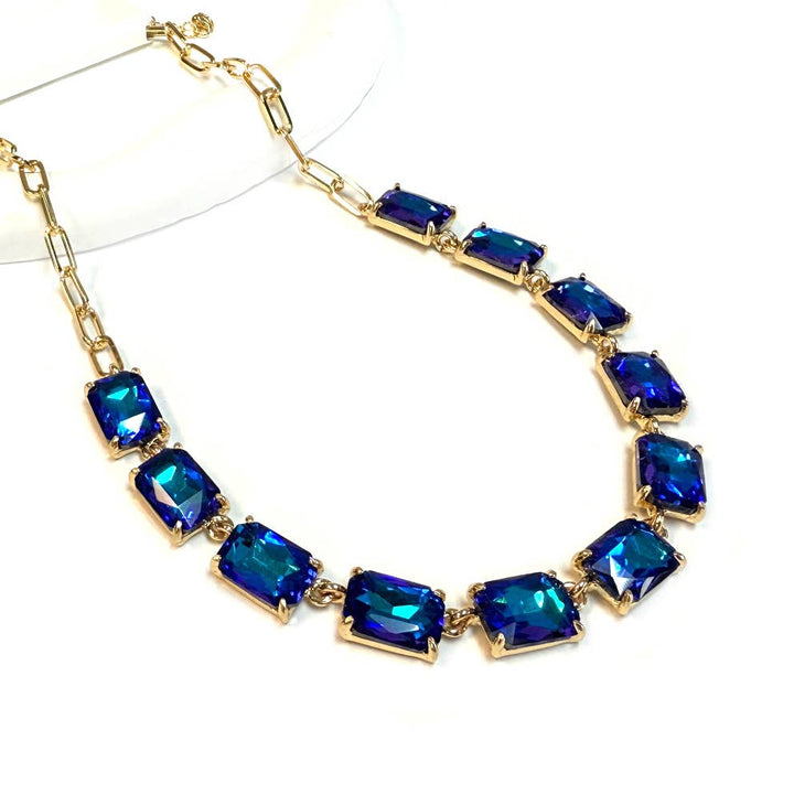 Emerald Cut Crystal Link Necklace