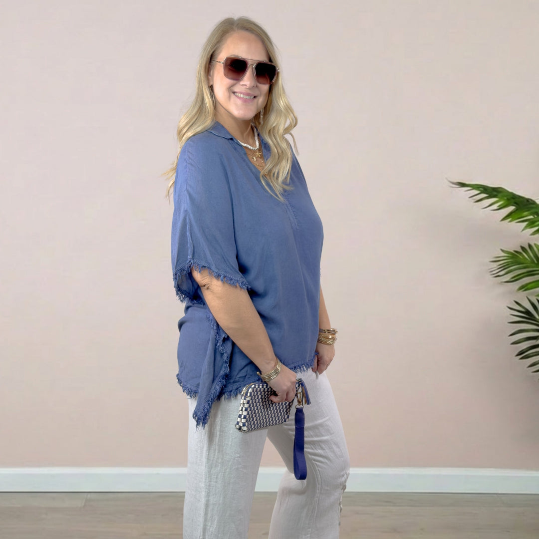 Denim Short Sleeve Kaftan - 22 Palms Boutique