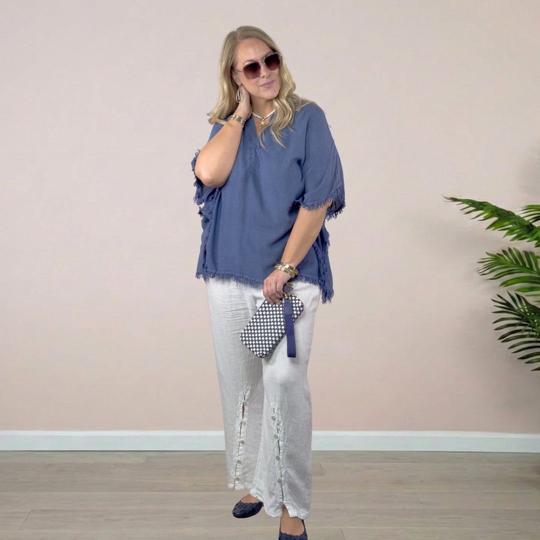 Denim Short Sleeve Kaftan - 22 Palms Boutique