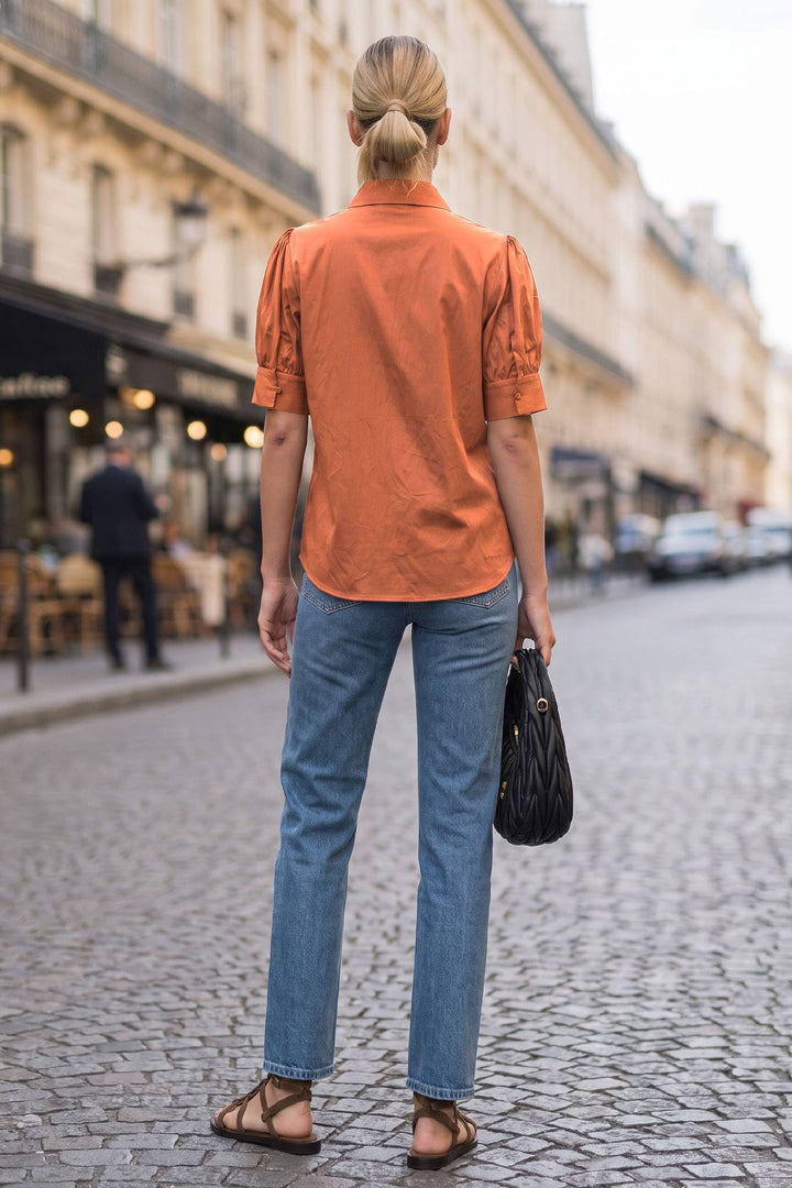 Ruched Front Button Up Blouse in Sienna