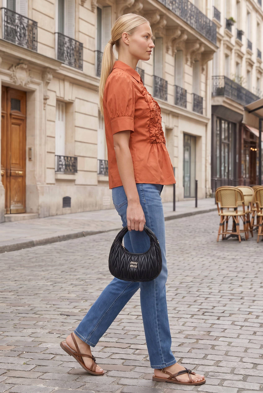 Ruched Front Button Up Blouse in Sienna