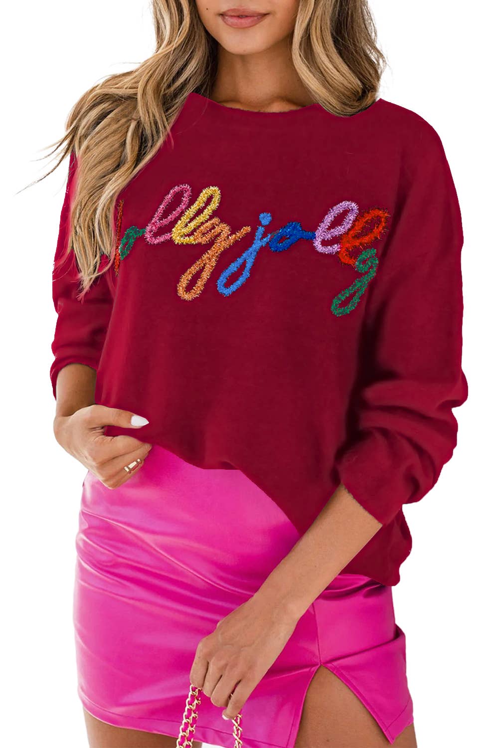 Tinsel Embroidered Holly Jolly Sweater