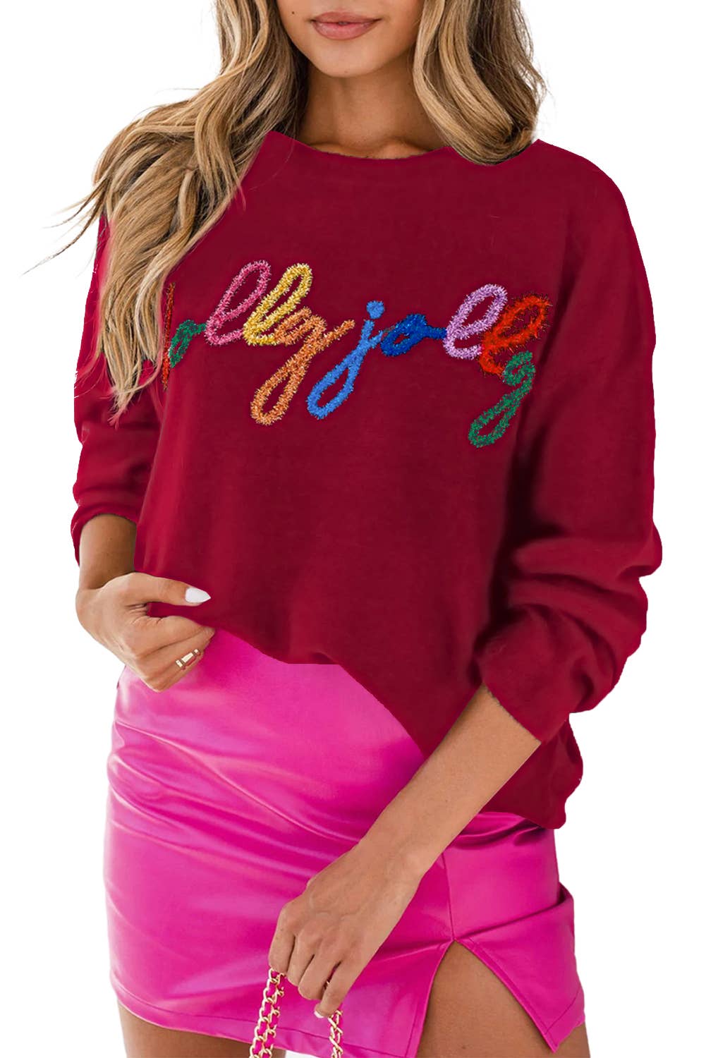 Tinsel Embroidered Holly Jolly Sweater - 22 Palms Boutique