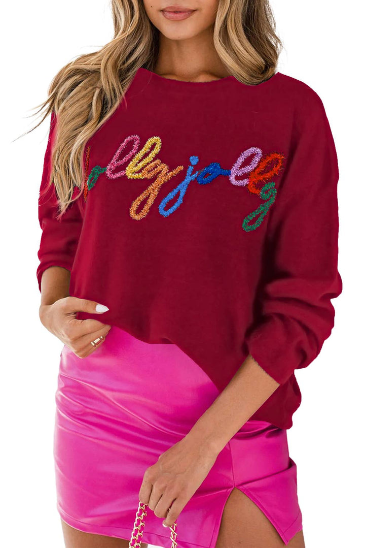 Tinsel Embroidered Holly Jolly Sweater