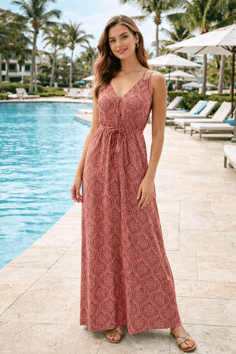 Elan Rochelle V - neck maxi with high slit - 22 Palms Boutique