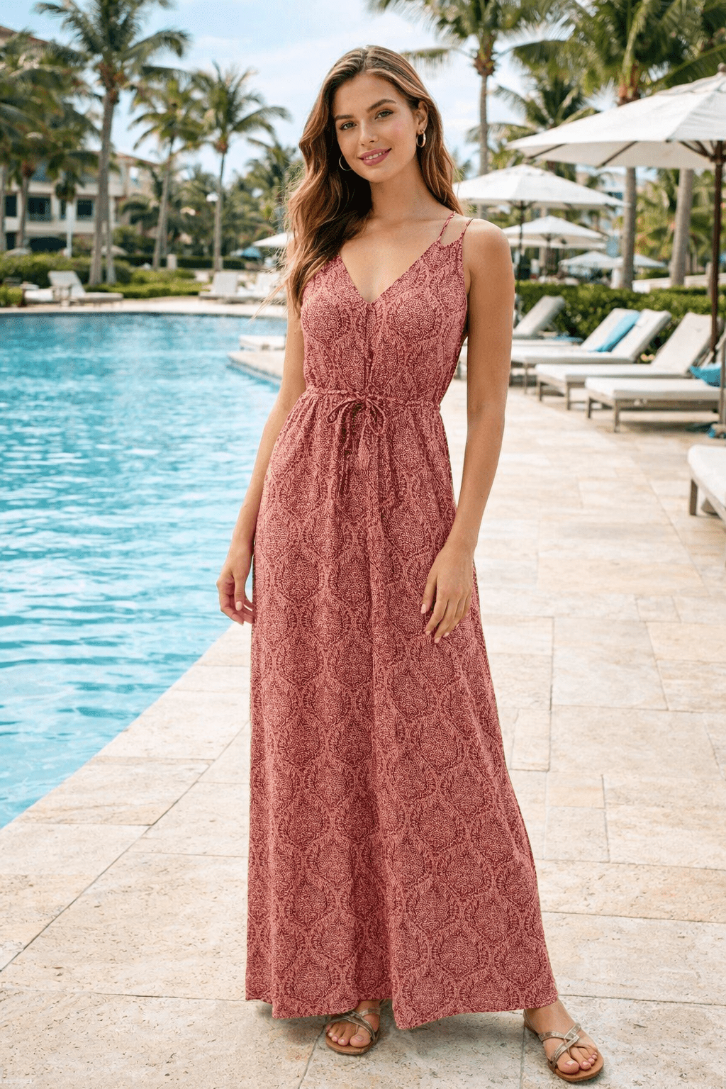 Elan Rochelle V - neck maxi with high slit - 22 Palms Boutique