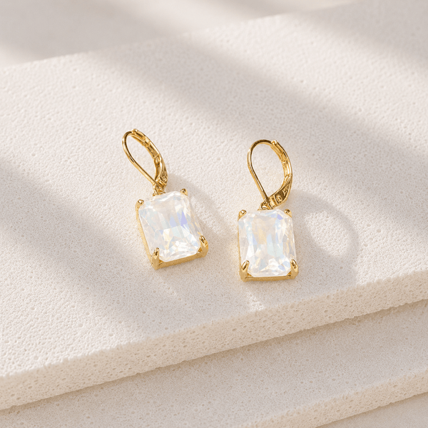 Emerald-Cut Crystal Lever Back Earrings - 22 Palms Boutique