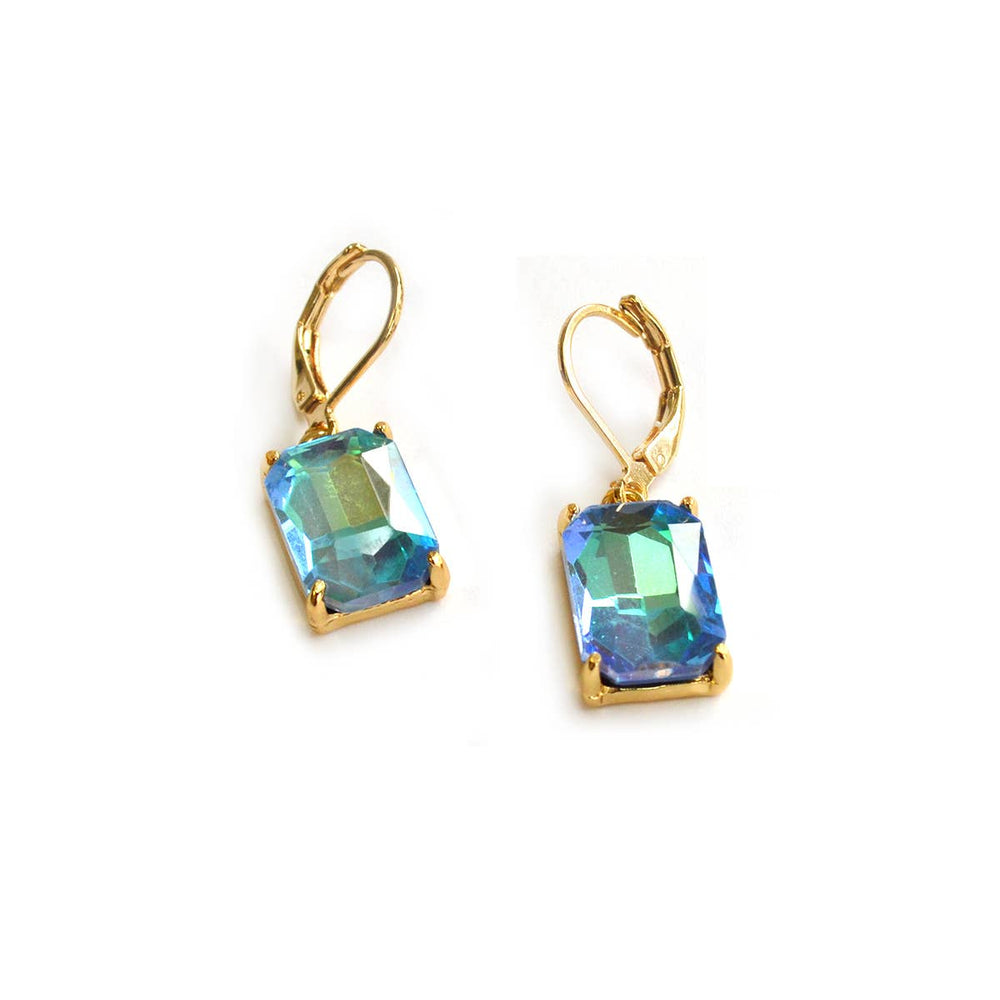Emerald-Cut Crystal Lever Back Earrings - 22 Palms Boutique
