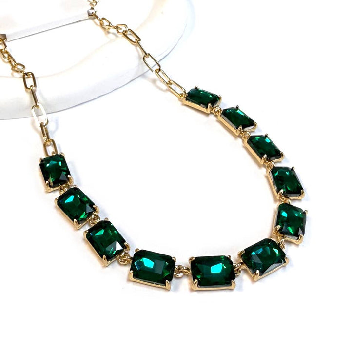 Emerald Cut Crystal Link Necklace - 22 Palms Boutique