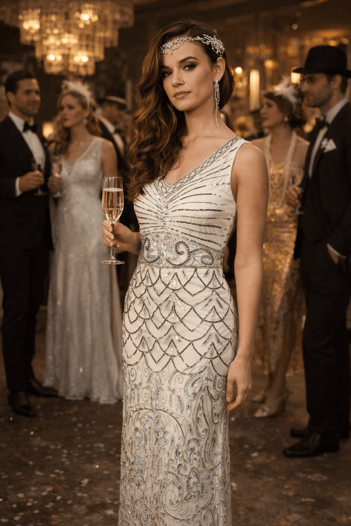 Eva 1920s - Inspired Beaded Wedding Gown - 22 Palms Boutique