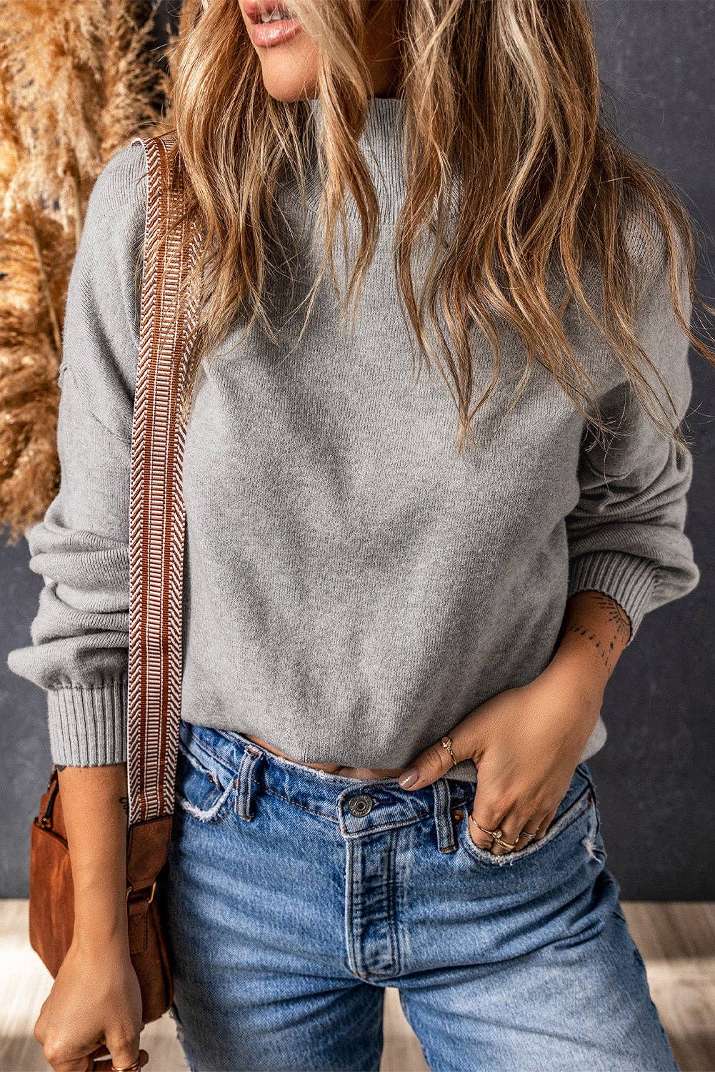 Brielle Turtleneck Drop Shoulder Bubble Sleeve Knit Sweater - 22 Palms Boutique