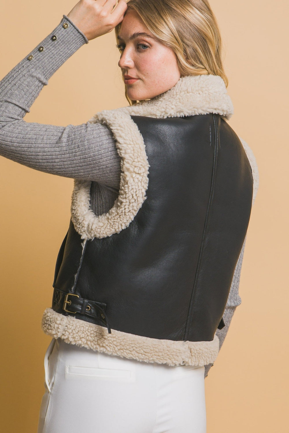 Faux Leather Shearling Vest - 22 Palms Boutique