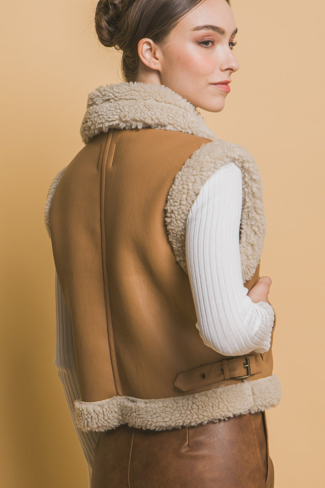 Faux Leather Shearling Vest - 22 Palms Boutique
