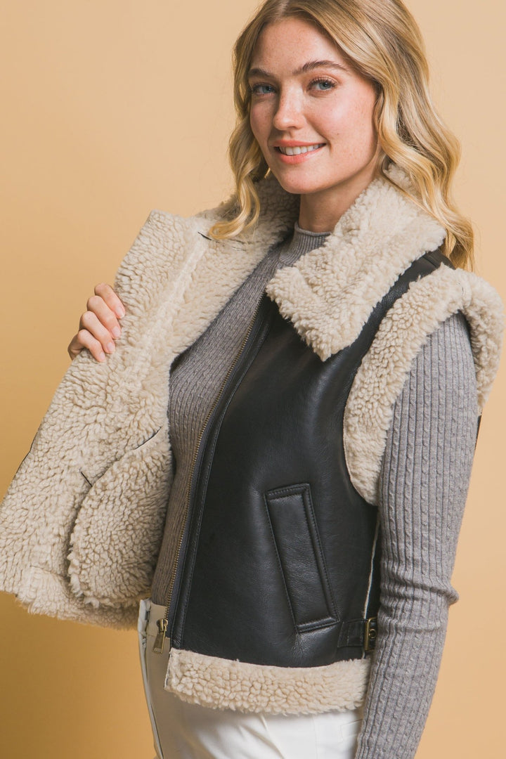 Faux Leather Shearling Vest - 22 Palms Boutique