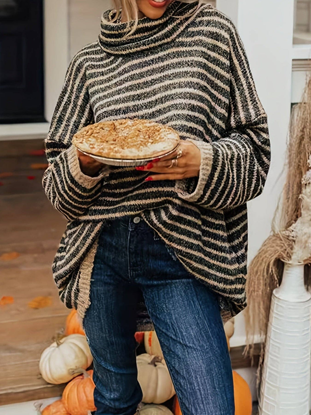 Striped Turtleneck Pullover Sweater