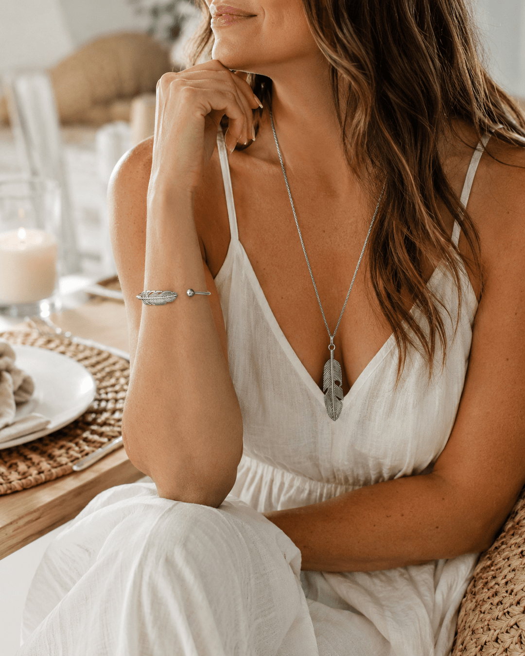 Feather Pendant Necklace - 22 Palms Boutique
