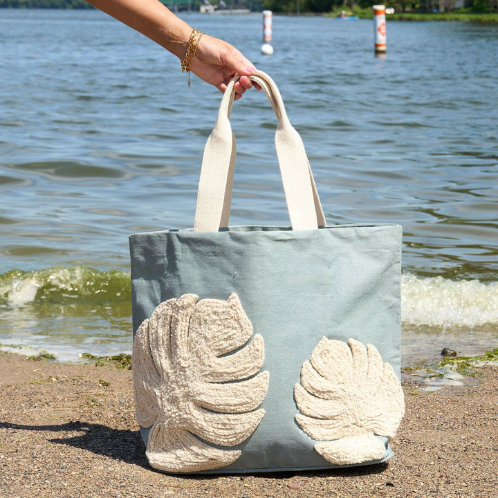 Fiji Water Resistant Embroidered Monstera Leaf Tote - 22 Palms Boutique
