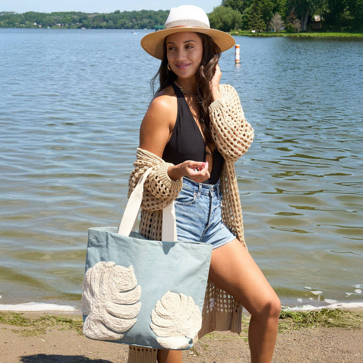 Fiji Water Resistant Embroidered Monstera Leaf Tote - 22 Palms Boutique