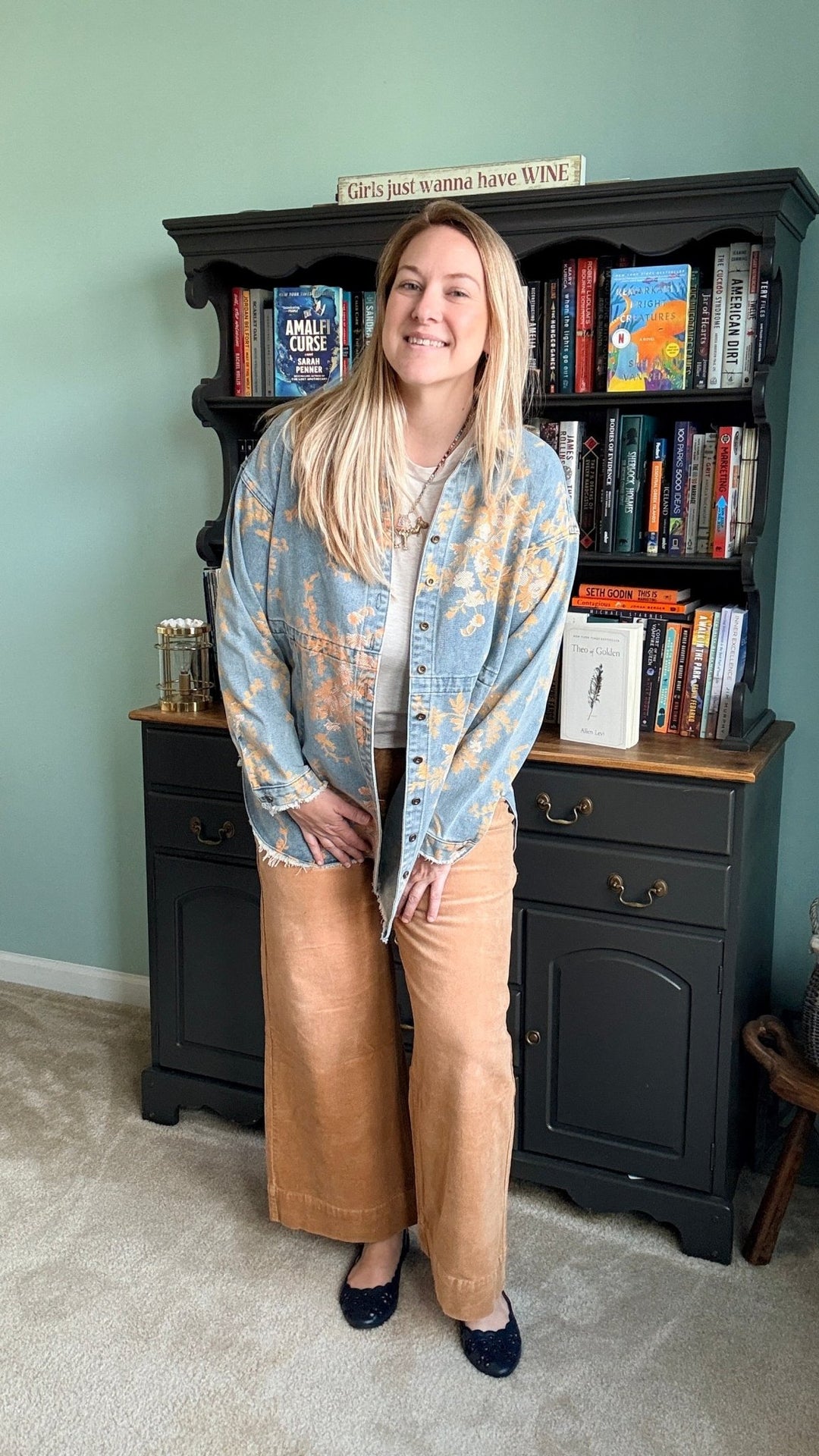 Floral Denim Relaxed Top with Pockets - 22 Palms Boutique
