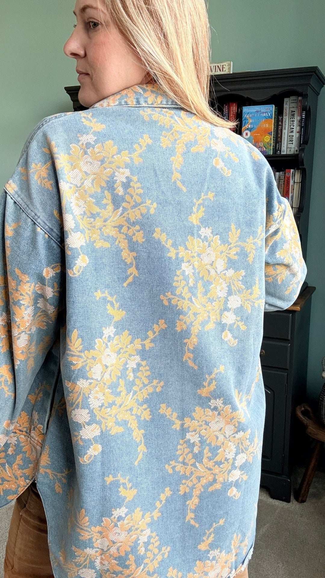 Floral Denim Relaxed Top with Pockets - 22 Palms Boutique