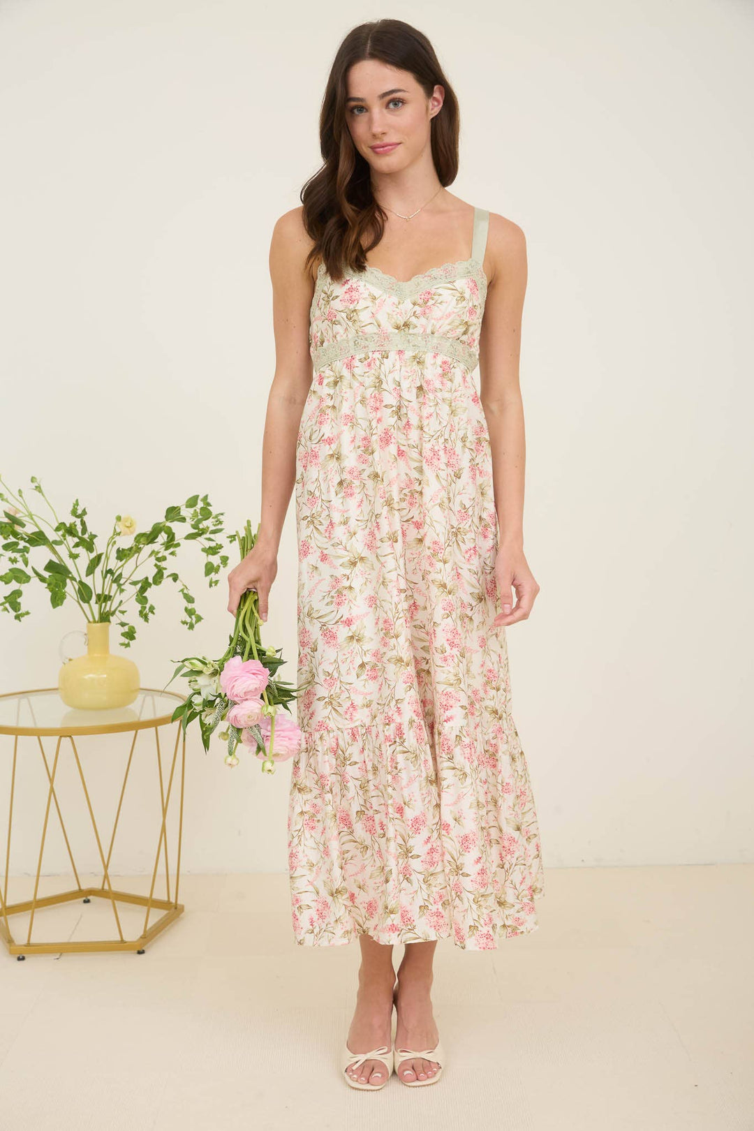 Floral Lace Trim Midi Dress - 22 Palms Boutique