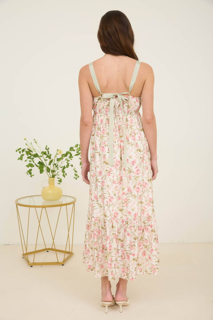 Floral Lace Trim Midi Dress - 22 Palms Boutique