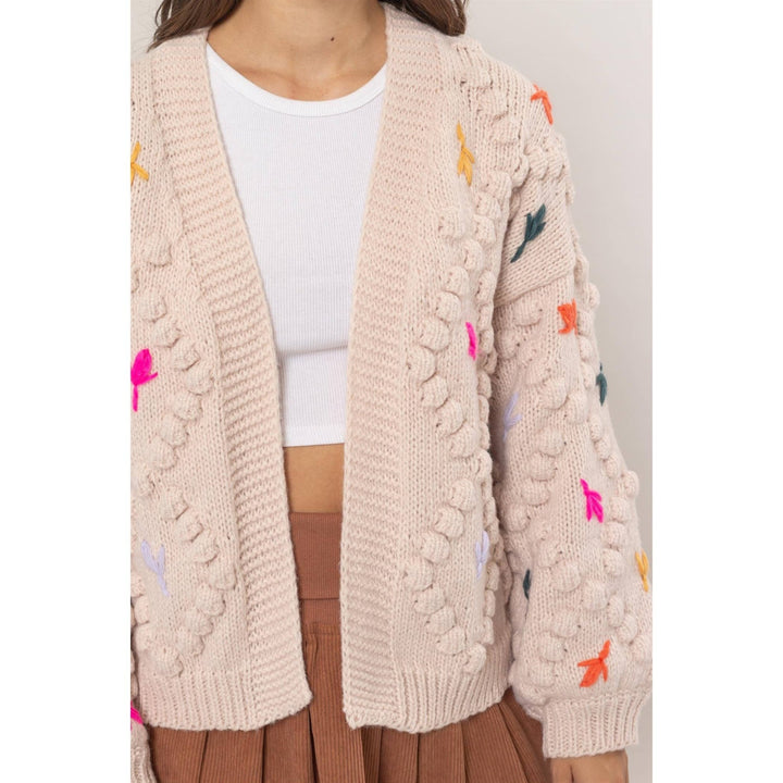 Floral Stitch Knit Cardigan - 22 Palms Boutique