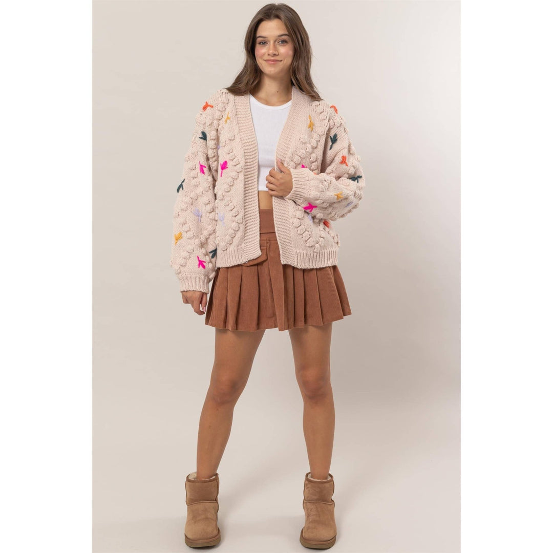Floral Stitch Knit Cardigan - 22 Palms Boutique