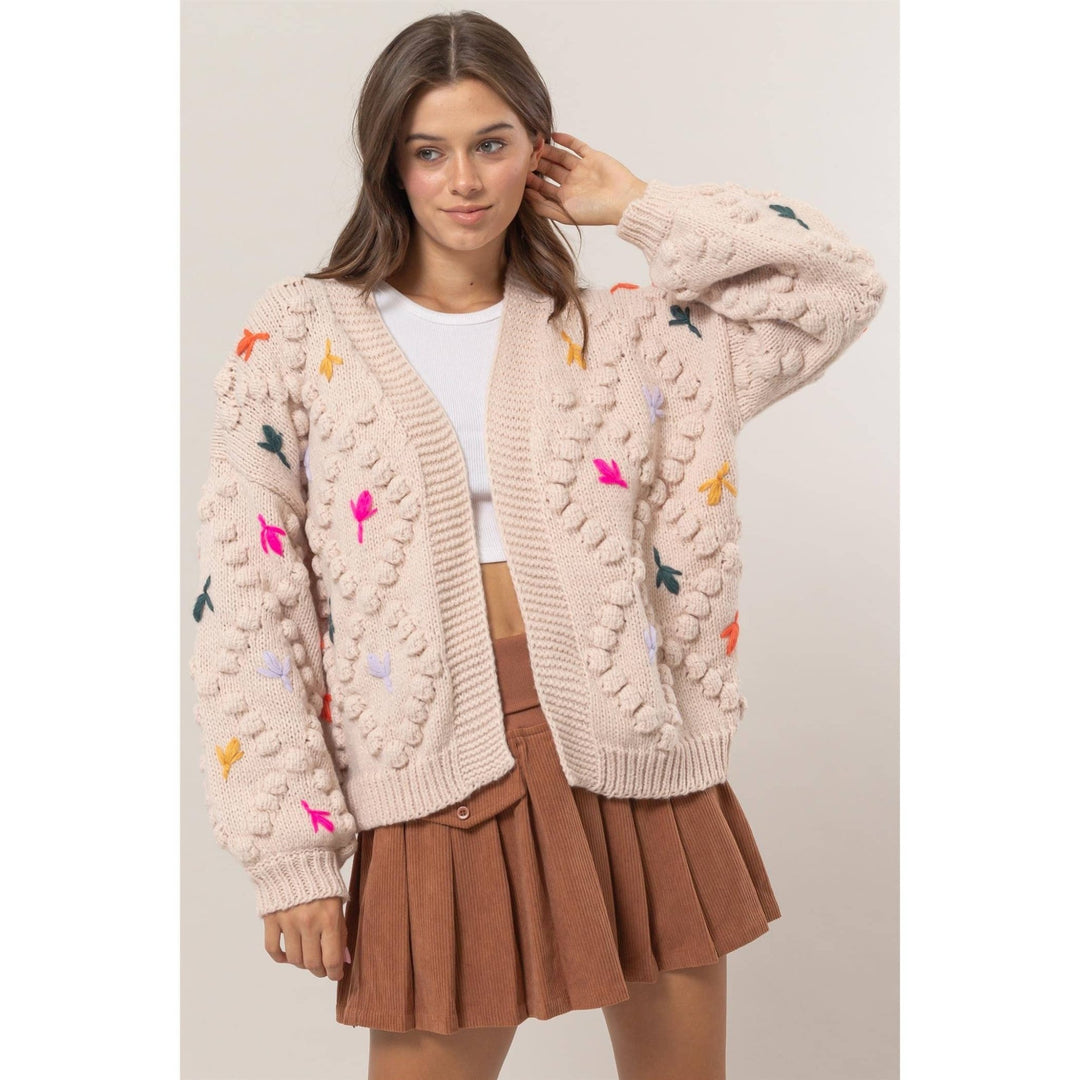 Floral Stitch Knit Cardigan - 22 Palms Boutique