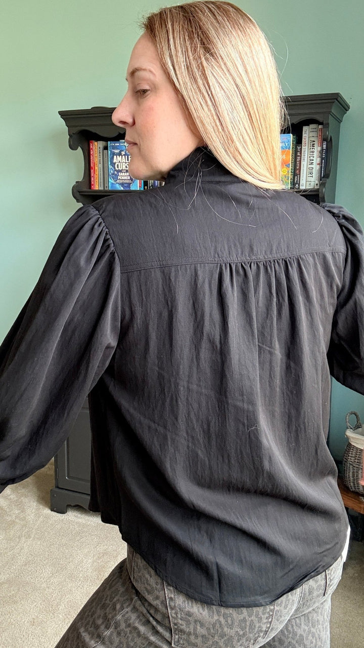 Giselle High Neck Blouse in Black - 22 Palms Boutique