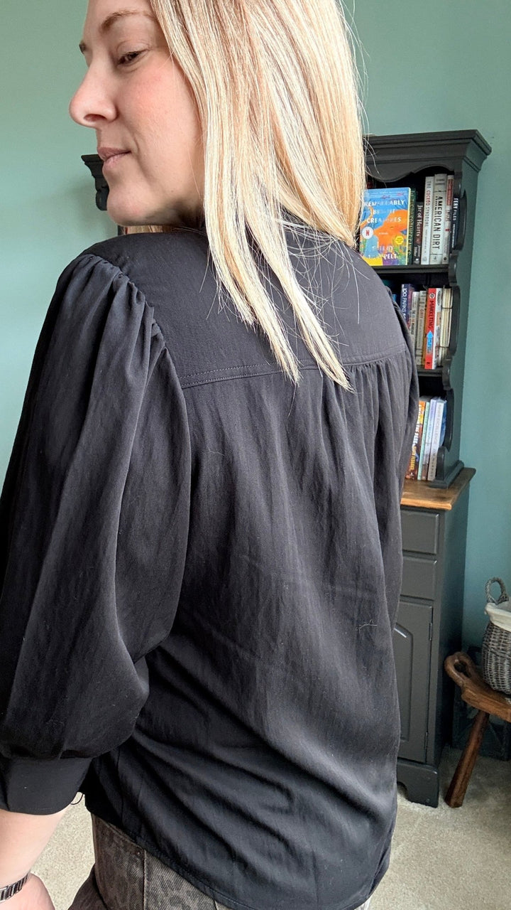 Giselle High Neck Blouse in Black - 22 Palms Boutique