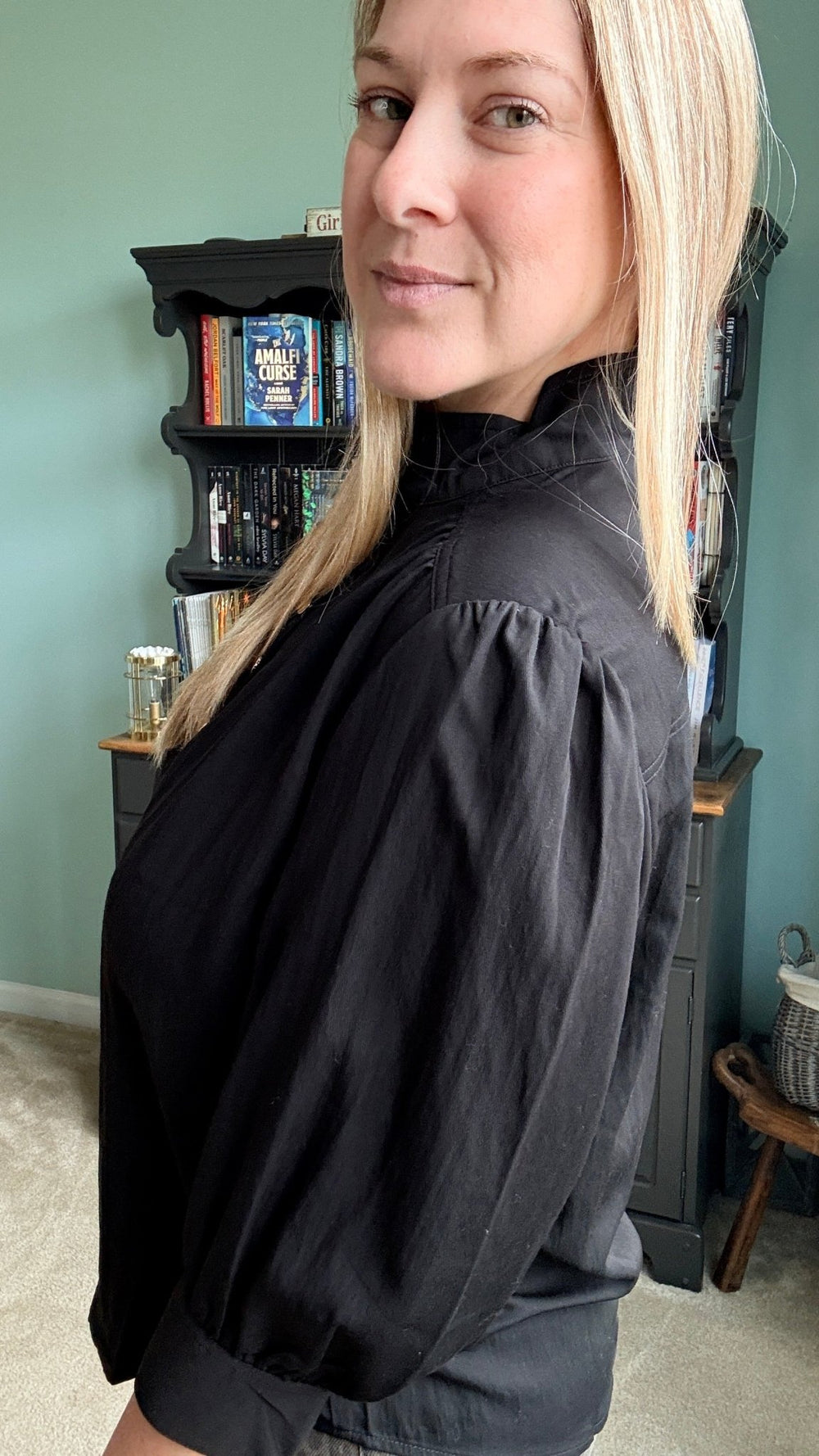 Giselle High Neck Blouse in Black - 22 Palms Boutique