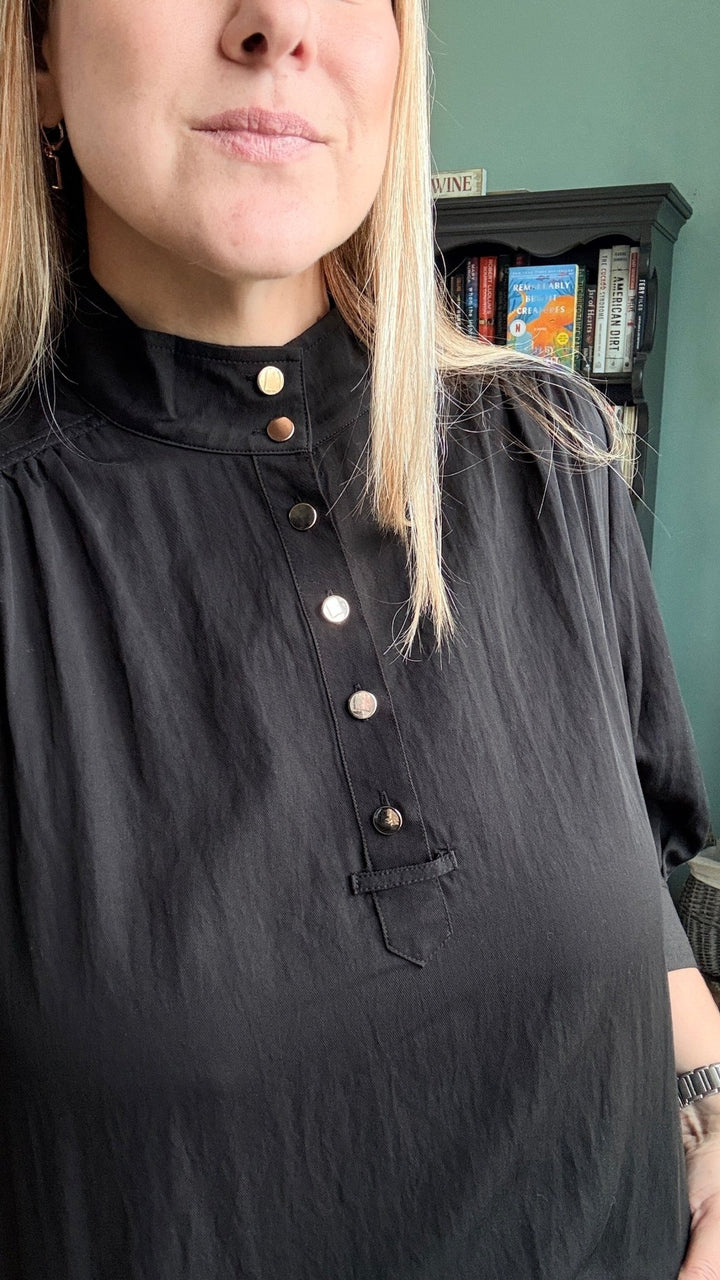 Giselle High Neck Blouse in Black - 22 Palms Boutique