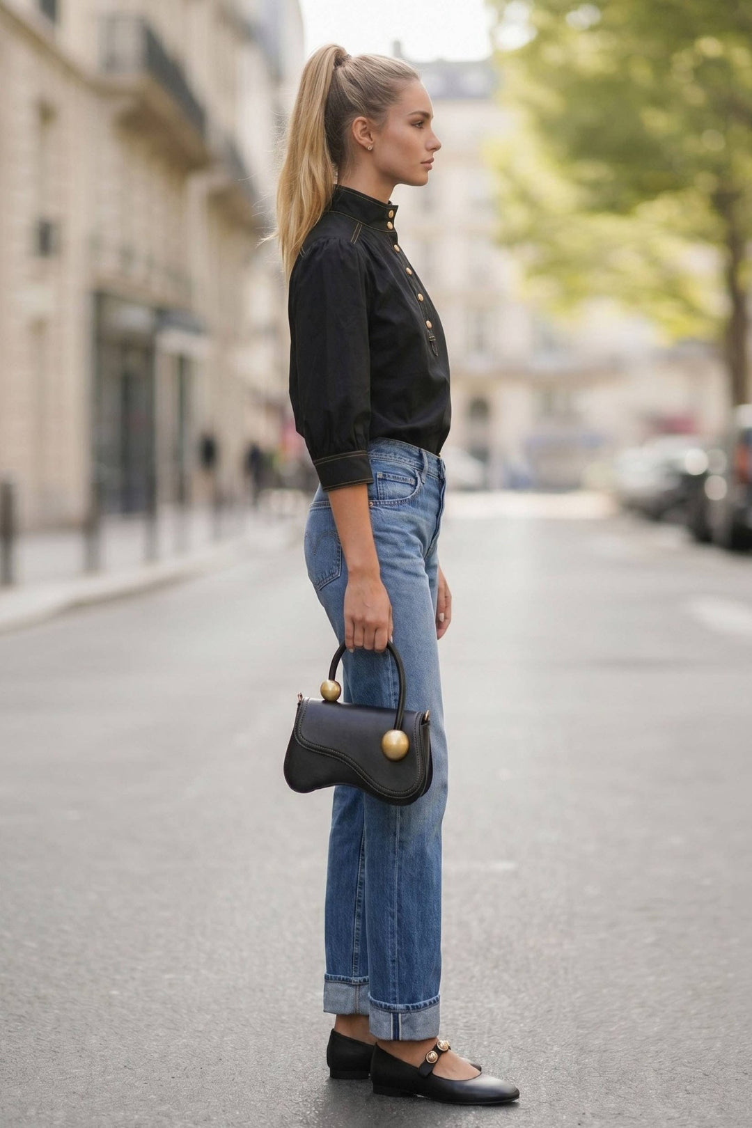 Giselle High Neck Blouse in Black - 22 Palms Boutique