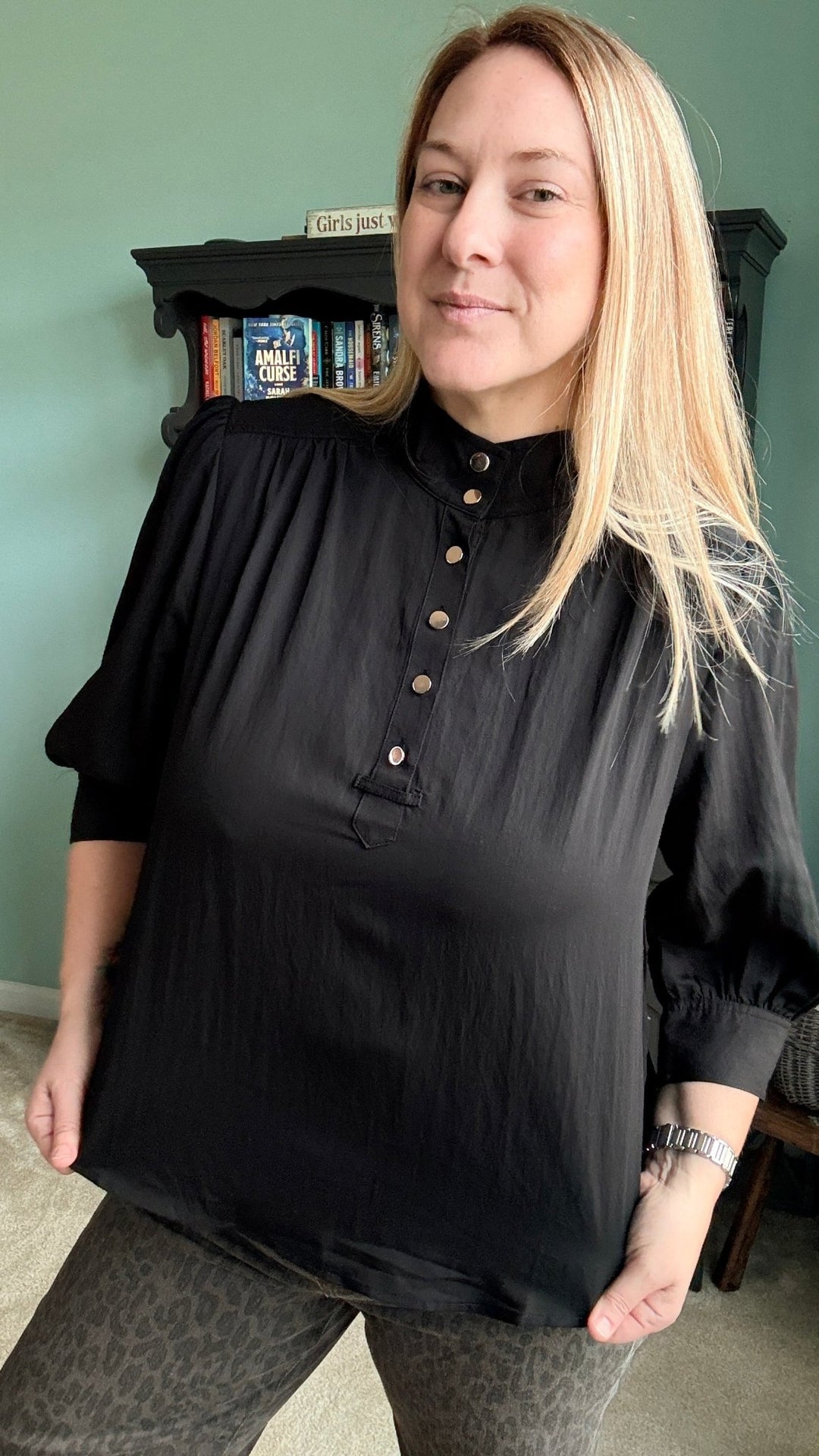 Giselle High Neck Blouse in Black - 22 Palms Boutique