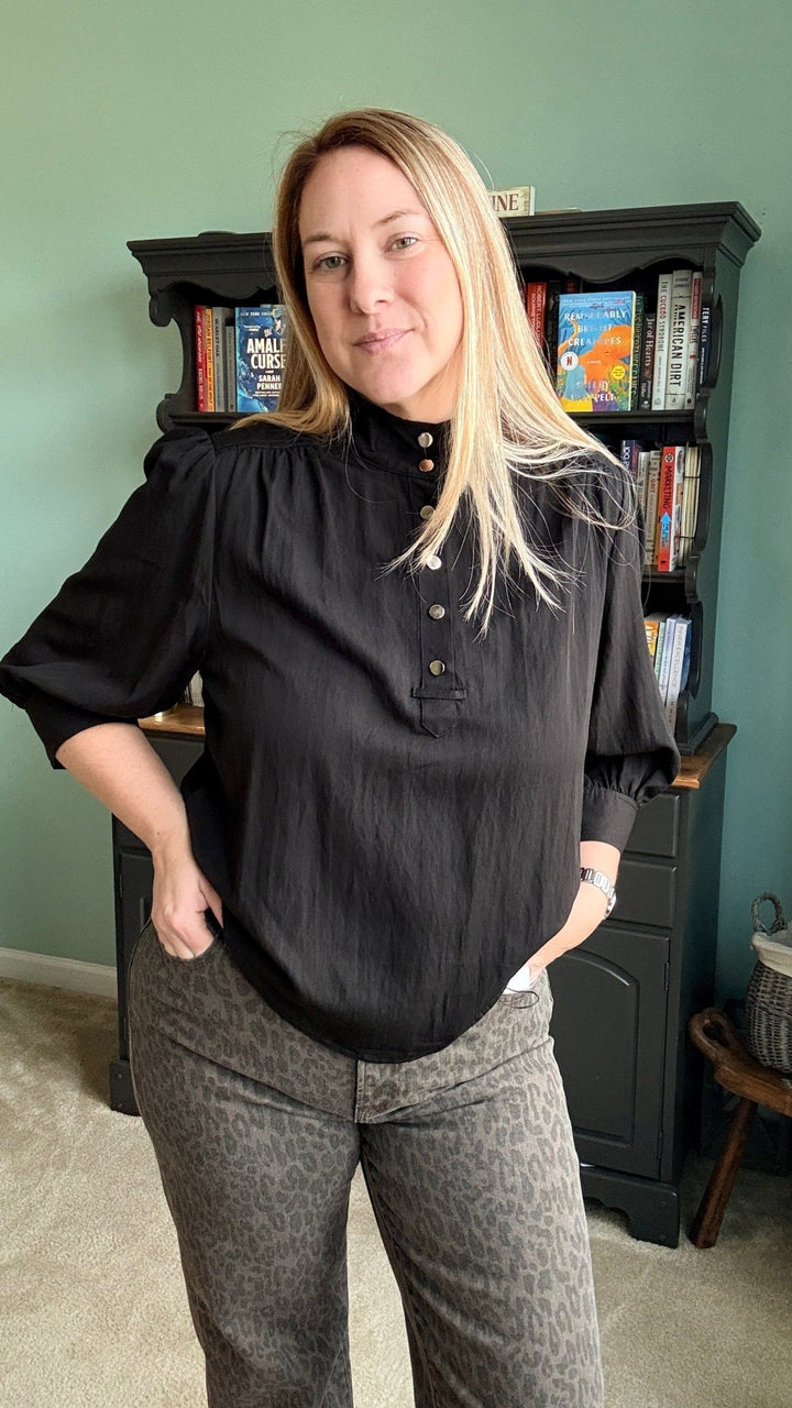 Giselle High Neck Blouse in Black - 22 Palms Boutique
