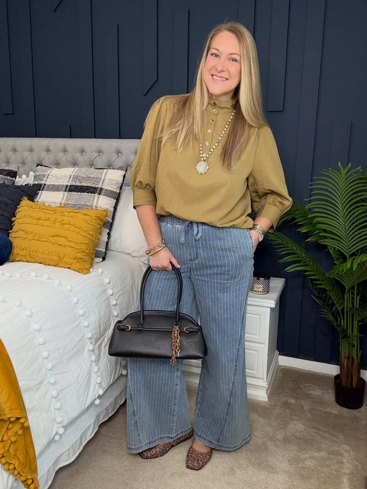 Giselle High Neck Blouse in Camel - 22 Palms Boutique
