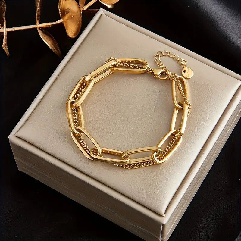Gold Plated Stainless Steel layered bracelet - 22 Palms Boutique
