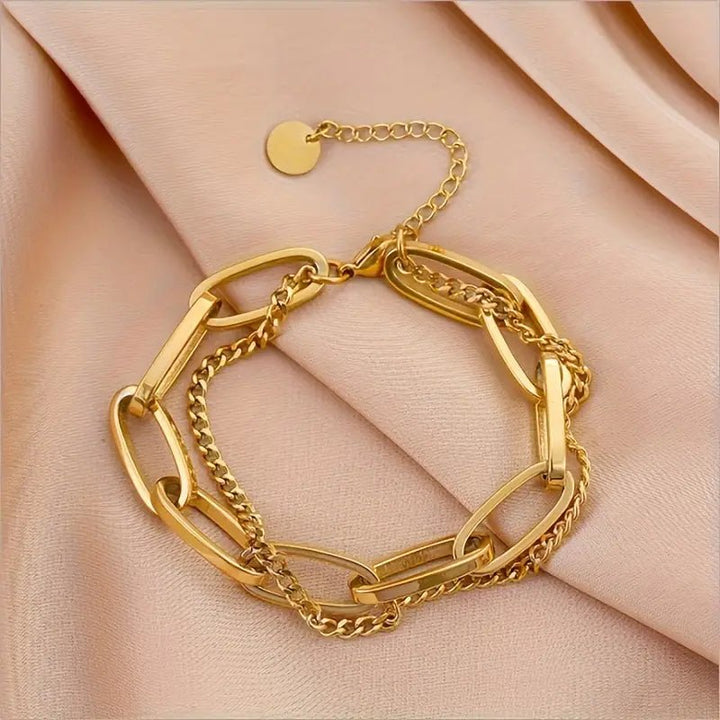 Gold Plated Stainless Steel layered bracelet - 22 Palms Boutique