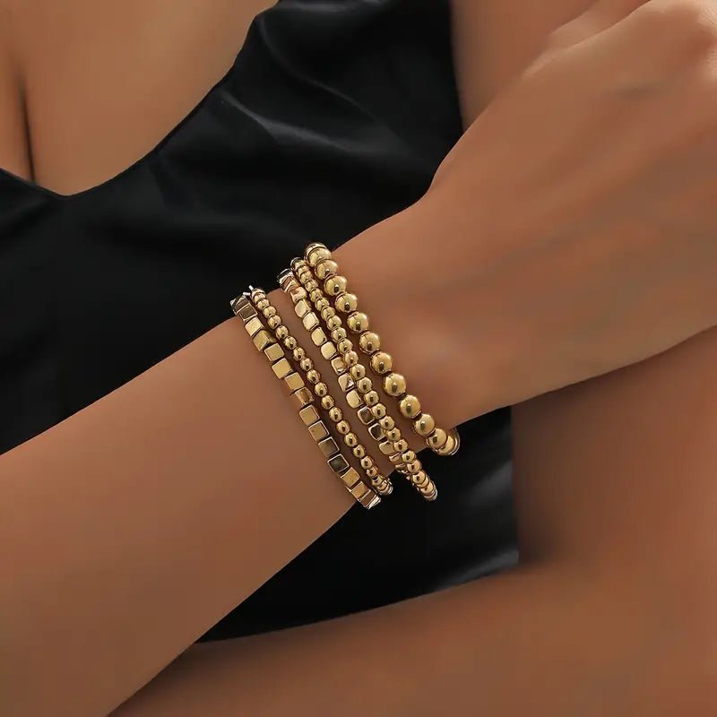 Golden mix beaded stacking bracelets - 22 Palms Boutique