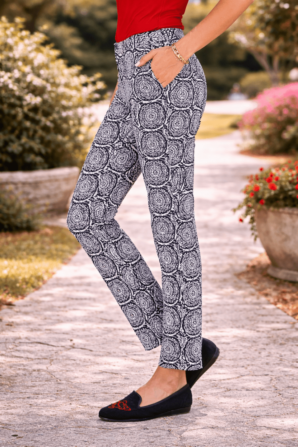 Gretchen Scott Pull On Pant Navy/White - 22 Palms Boutique