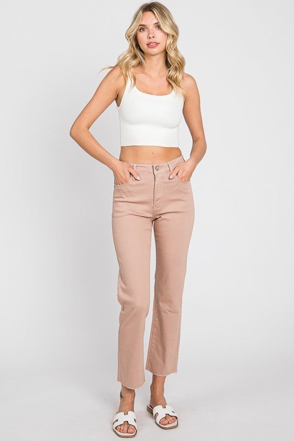 High - Rise Slim Straight Raw Hem Jeans - 22 Palms Boutique